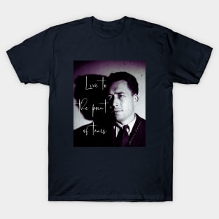 Albert Camus black and white portrait and quote: Live to the point of tears T-Shirt